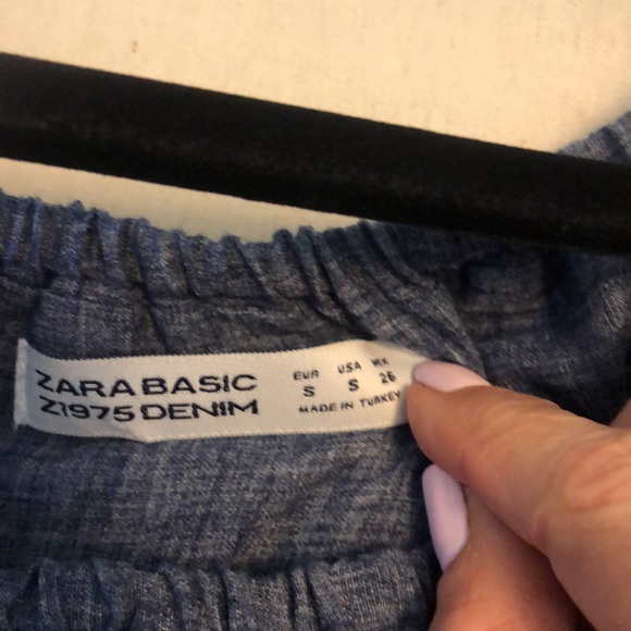 Zara Basic Z1975 Denim Chambrey Flounce Dress Coverup Linen Blend SZ S - Picture 3 of 4